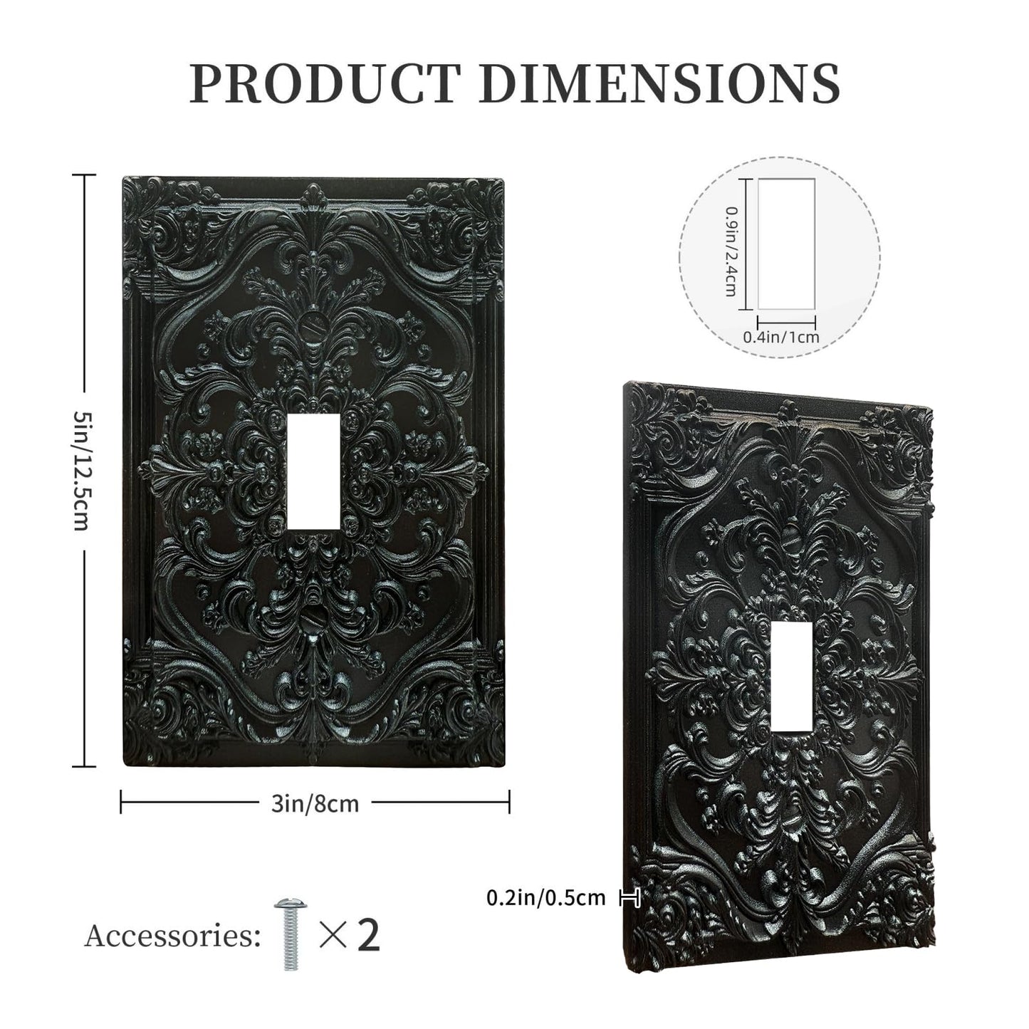 Spshian Decorative Light Switch Plate Covers Black Flower Elegant 3D Floral Embossed 1 Gang Light Switch Cover Plate Single Toggle Wall Plate Outlet Covers Faceplate for Bedroom Home Decor