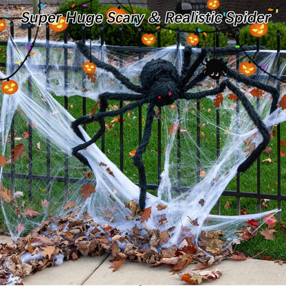 Halloween Decorations Set, 276'' Triangular Huge Spider Web + 59'' Giant Fake Spider and 20Pcs Mini Fake Spiders 40g Fine Cobweb Props for Indoor Outdoor Yard Scary Haunted House Halloween Party Décor