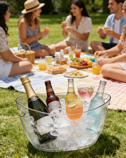 2-Pack Clear Acrylic Ice Buckets for Parties (5.5L Each) – Plastic Beverage Tubs with Scoops – Wine Bucket Chiller for Parties, Drink Buckets for Outdoor Events, Mimosa Bar, BBQ(Small Size)