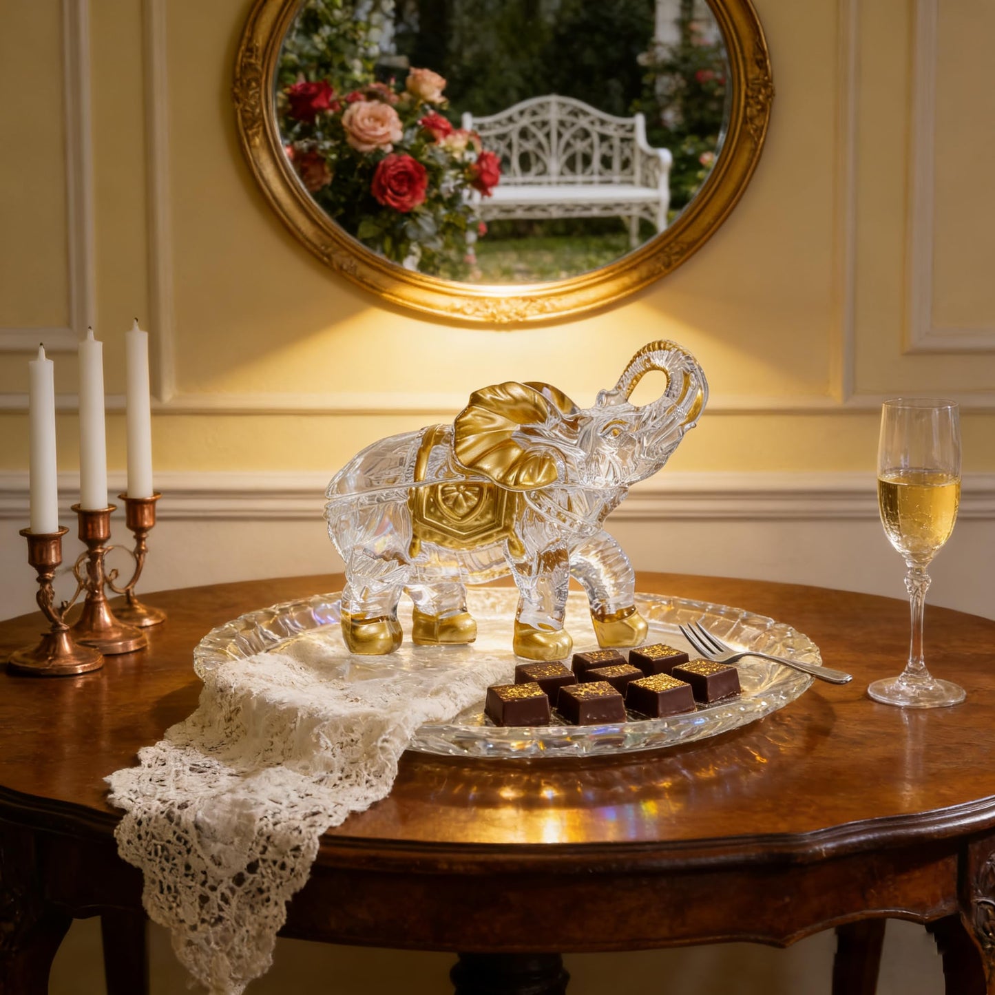 Hand Painted Gold Large Crystal Elephant Candy Jars with Lid, Glass Elephants Candy Dishes Gifts for Elephant Lovers, Sparkling Art Animals Collectible Decoration for Home Table Centerpiece.