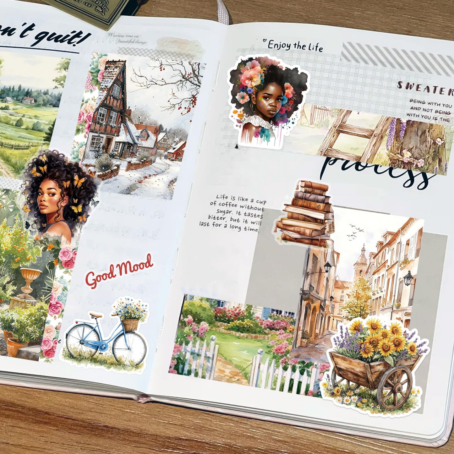 40 Sheets Black Girl Sticker Book for Planners, Prayer Board,Calendars, Journals, Vision Boards, Projects, Laptop & Water Bottles | Hand-Drawn Waterproof Journal Stickers - Vision Board Supplies