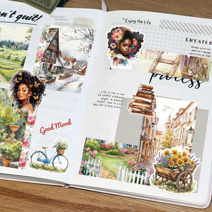 40 Sheets Black Girl Sticker Book for Planners, Prayer Board,Calendars, Journals, Vision Boards, Projects, Laptop & Water Bottles | Hand-Drawn Waterproof Journal Stickers - Vision Board Supplies