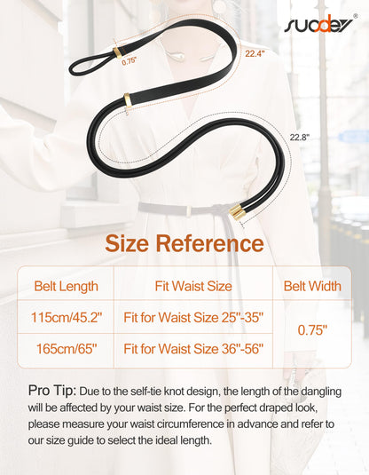 SUOSDEY Women Leather Knotted Thin Waist Belt for Dresses Jeans Pants Ladies Waist Rope Belts,Width 0.75"