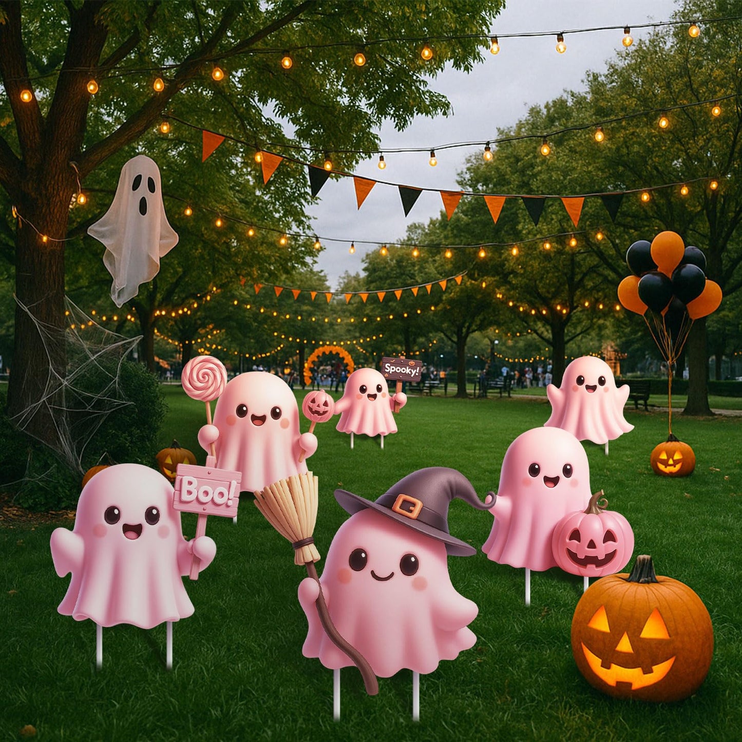 DoubleFill 6 Pcs Halloween Ghost Yard Signs Lawn Outdoor Decorations 3D Ghost Yard Stakes for Halloween Home Front Yard Garden Party Supplies (Pink)