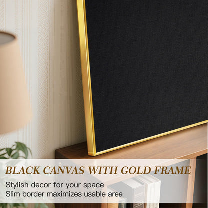 QUEENLINK Linen Bulletin Board 36" x 24", Black Fabric Pin Board with Gold Aluminum Frame, Decorative Vision Board for Home Office, Bedroom & Dorm Wall Decor, Includes 10 Push Pins