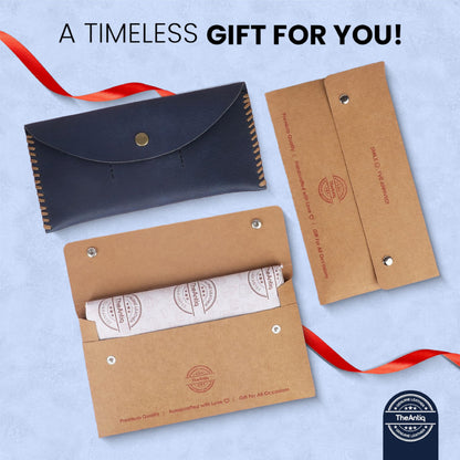 TheAntiq Navy Blue Leather Currency Pouch Money Bag with 3 Card Slots | Handmade Genuine Leather Currency Organizer For Men & Women | Dollar Bills Holder Bills Organizer