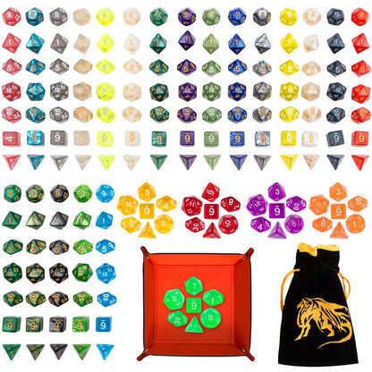 25 Sets DND Dice Polyhedral Dice Dungeons and Dragons Rolling Dice for RPG MTG Table Games Dice Bulk with Free Drawstring Bags and PU Leather D&D Dice Tray (Colored)
