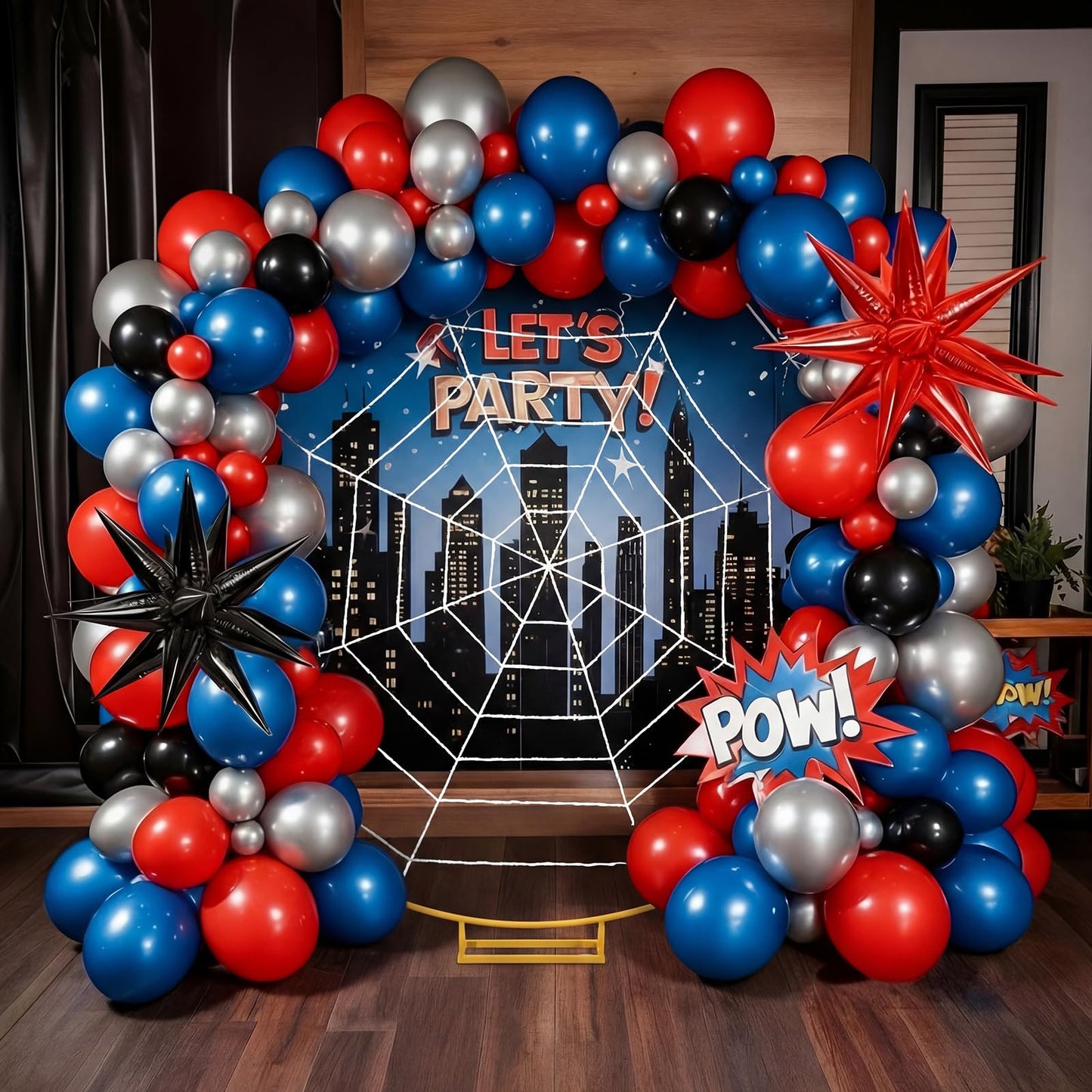 Kathfly Spider Theme Party Decorations, 7.2ft Metal Round Arch 8.2 ft Large Fake Spider Web Indoor Outdoor Cobweb for DIY Balloon Arch Kit Backdrop Halloween Haunted House Birthday Party Photo Props