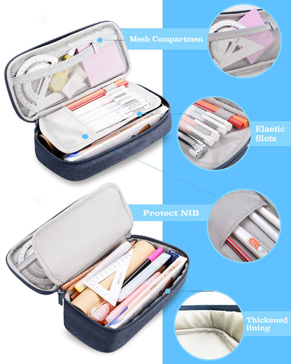 YOKUMA Pencil Case,Large Capacity Pencil Pouch,Aesthetic Zipper Pencil Box, Back to School Supplies for College Students Teen Adults (Blue) (handle-blue)