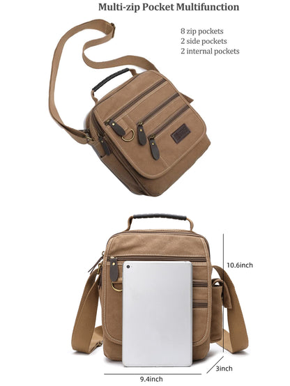 SUNSOMEN Mens bag Canvas Shoulder Bag Small Messenger Crossbody Work Bag Vintage Multi-function(Army green)