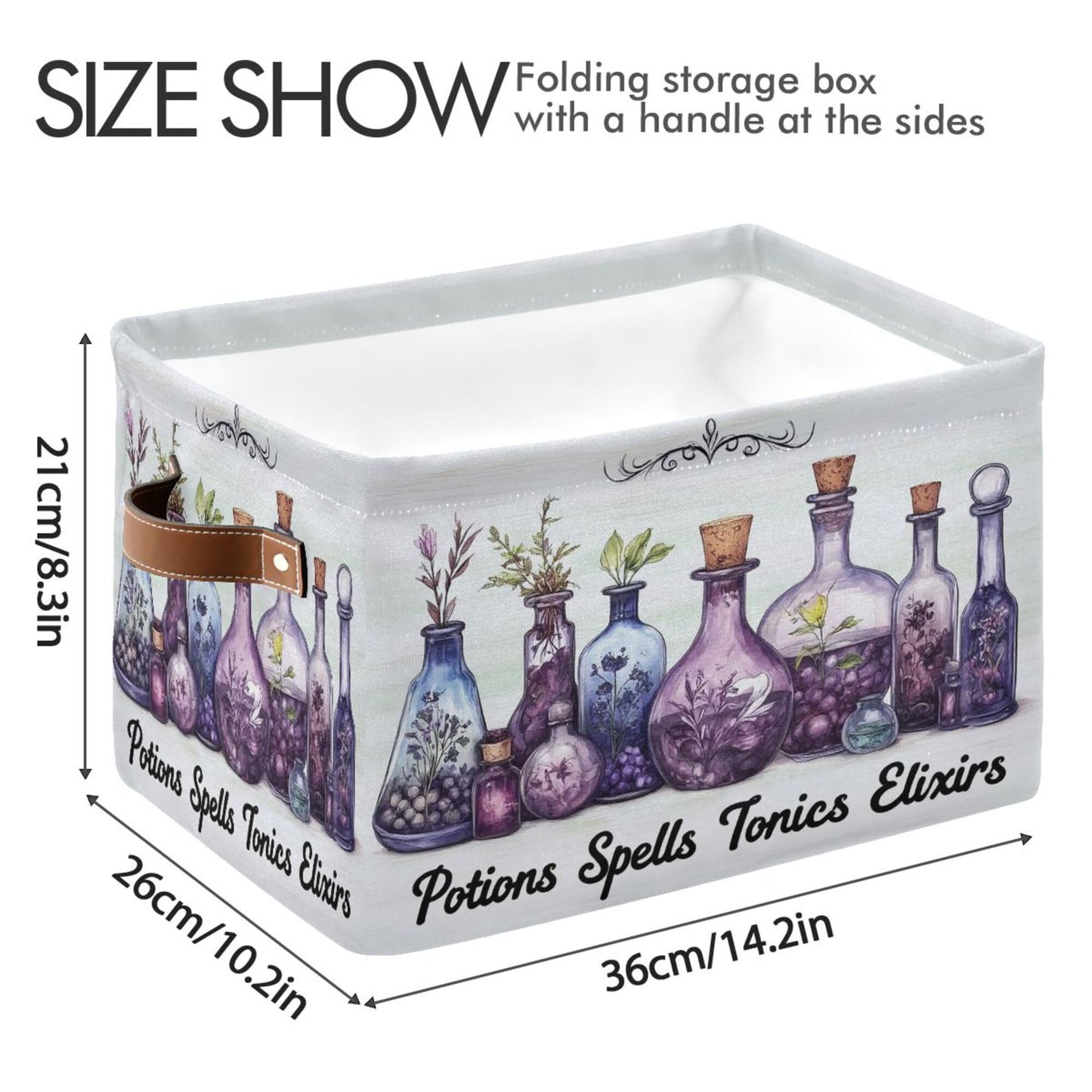 Halloween Witch Potions Storage Basket with Waterproof Liner and PU Handles Purple Herb Spooky Storage Bins Boxes 14.2" Collapsible Decorative Organizer Baskets for Bedroom Closet Office 1 Pack
