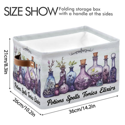 Halloween Witch Potions Storage Basket with Waterproof Liner and PU Handles Purple Herb Spooky Storage Bins Boxes 14.2" Collapsible Decorative Organizer Baskets for Bedroom Closet Office 1 Pack