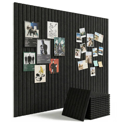 Aothia 12-Pack Felt Bulletin Board Tiles 48"x36", Modular Pin Board for Smooth Walls, Cork Board Alternative for Notes & Photos, 0.35" Thick, 70 Adhesive Tabs & 40 Pins, Black