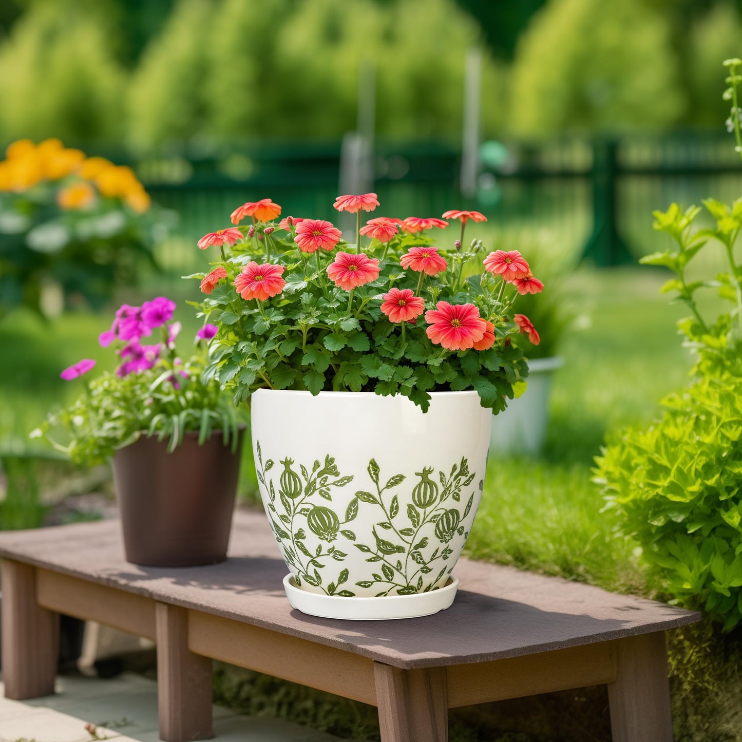 MPotTo Ceramic Flower Pots Indoor - 10+8+6 Inch Ceramic Planters for Outdoor Plants, Boho Round Planter Pots with Drainage Holes and Saucers, Plant Lover Gifts, Patio Decor, Set of 3, White