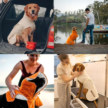 Fast Drying Double-Layer Dog Robe, 720g Heavyweight Dog Bathrobe, Super Absorbent Dog Towels for Drying Large Dogs, Bamboo Cotton Warm Dog Pajamas, Light Green