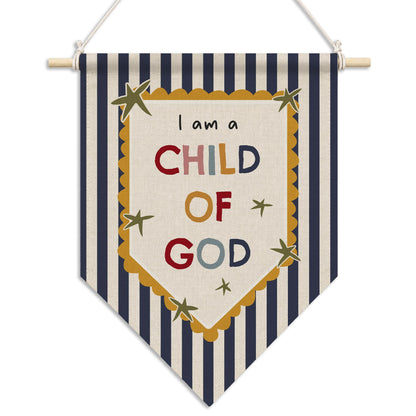 RUKUPA Christian Nursery Wall Art Decor, Bible Verse Hanging Pennant Flag, Boy Girl Nursery Religious Wall Art Poster Hanger for Kids Toddler Boys Girls Room Playroom Bedroom Decor, 11x15 Inch