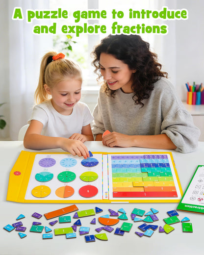 D-FantiX Large Magnetic Fraction Book, Magnetic Fraction Tiles & Fraction Circles Set with Dry Erase Activity Card, Montessori Fraction Manipulatives Learning Toys for Kids