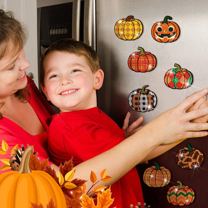 Motipuns 30 Pcs Halloween Pumpkin Diamond Painting Magnets Kits Fall Thanksgiving Diamond Art Fridge Magnet Refrigerator Sticker Painting for Beginners Adults DIY Art Craft Gifts Home Halloween Decors