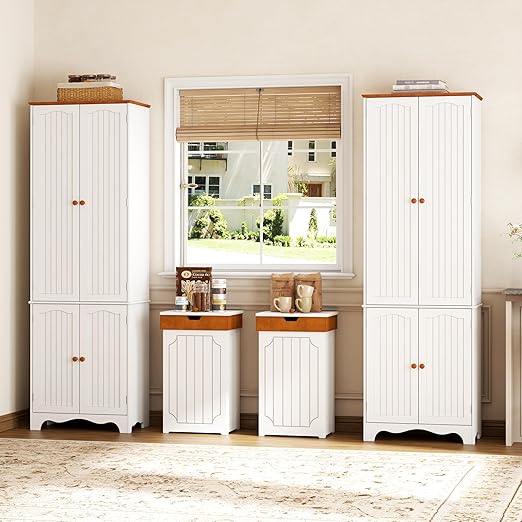 Function Home Trash Can Cabinet, 13 Gallon Kitchen Garbage Can, Wood Recycling Trash Bin, Freestanding Dog Proof Trash Can, Farmhouse Trash Cabinet with Lid for Home Kitchen Bathroom, White