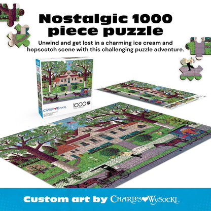 Buffalo Games Charles Wysocki - Ice Cream & Hopscotch - 1000 Piece Jigsaw Puzzle - 26.75 x 19.75 in, Bonus Poster - Adult Jigsaws - Recycled Board - 1000 Piece Puzzle for Adults