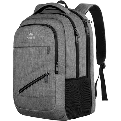 MATEIN Travel Laptop Backpack, 17 Inch Work TSA Approved Carry on Backpack, Large Computer Business Bag for Men Women with Trolley Sleeve and Anti Theft Pocket, College School Rucksack Book Bag, Grey