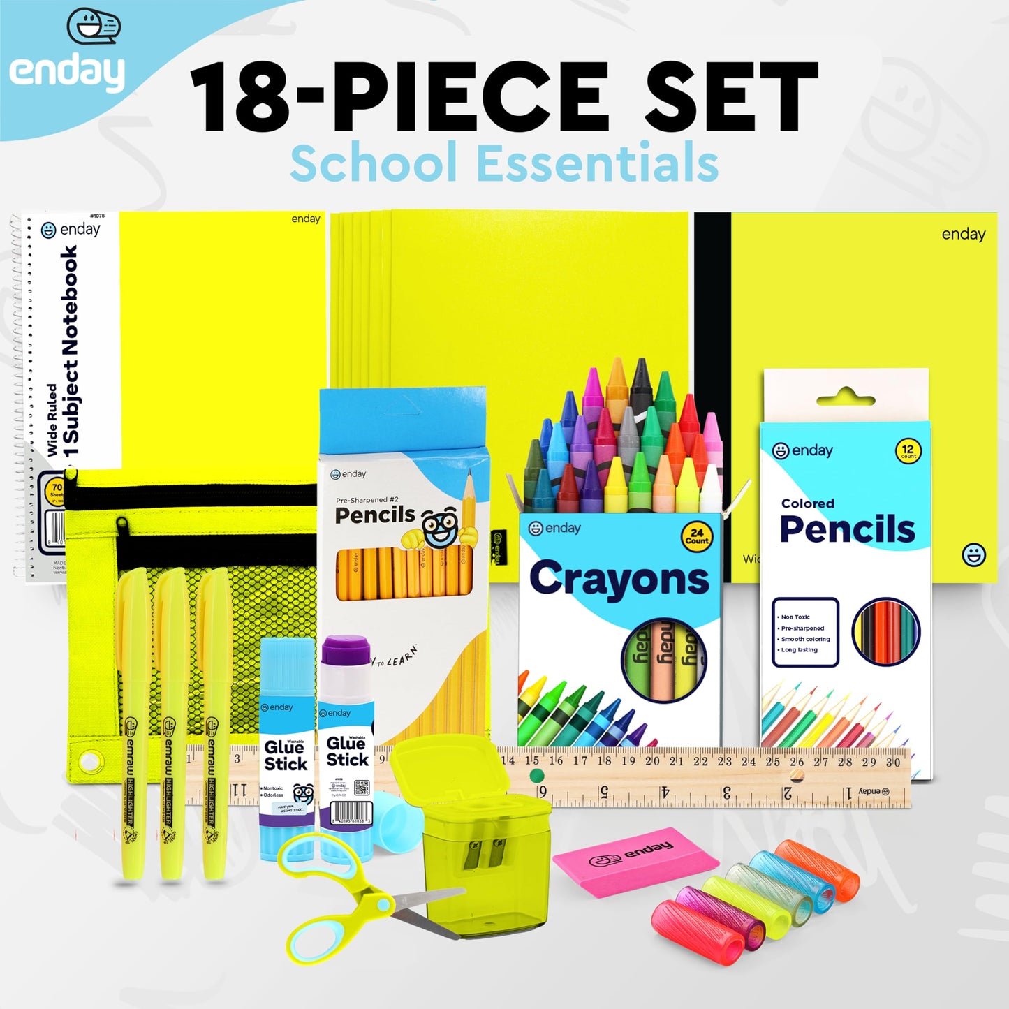 Enday Back to School Supplies for Kids, Green School Supply Box Grades K-5, Premium Quality Kids School Supplies Kit, Kindergarten School Supplies for Girls and Boys, 78 Piece Set