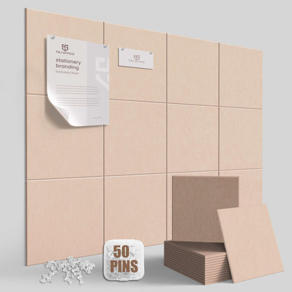 TSJOFFICE Large Cork Board for Wall - 48" x 36" Bulletin Board with 50 Pushpins for Office Decor, Pin Board 12 Pack Felt Wall Tiles with Safe Removable Adhesive Tabs, Corkboard for Home - Cinnamon
