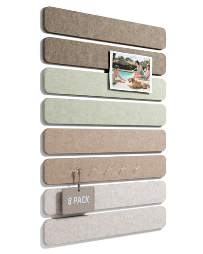 Fluxynara Cork Board Alternative Felt Strip Board 8-Pack 13"x2", Office Pin Board with 50 Push Pins, Adhesive Install for Bedroom Door & Home Office (Linen Dusk)