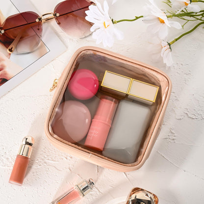 Aveniee Small Clear Makeup Bag, Mini Makeup Bag for Purse Organizer, Cosmetic Bag Travel Zipper Pouch for Women, Cute Car Accessories for Skincare Lipstick Essentials-Sand