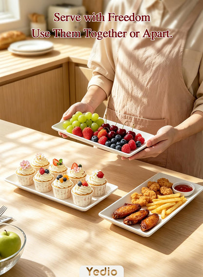 Yedio 3 Tier Serving Trays for Party, Porcelain Serving Platters and Trays, 12 Inch Tiered Tray Stand, Fruit Tray, Trays for Serving Food, White Dessert Stand with Collapsible Sturdier Metal Rack
