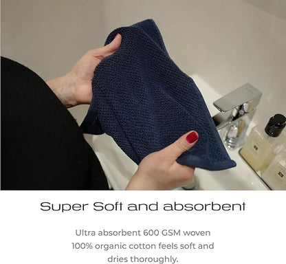 Luxury Silver-Infused Navy Blue Washcloths 4-Pack Set, 12.9"x12.9"