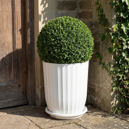 Briwooody 2 Pcs Tall Planter 15" Large Round Plastic Plant Pots with Drainage Hole and Tray White Modern Planter for Indoor Outdoor Plants Home Office Kitchen Bedroom Living Room Porch Patio Decor