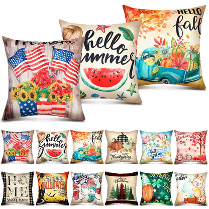 Newwiee 12 Sets Holiday Pillow Covers 18 x 18 Inch Easter Spring Seasonal Throw Pillow Covers Square Canvas Pillowcase for Spring Summer Home Office Farmhouse Bench Couch Holiday Sofa Decor(Classic)