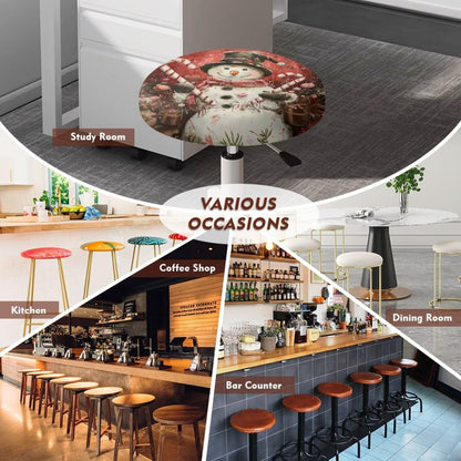 Wiryuouvt Cute Snowman Elastic Seat Covers for Chairs Newspaper Barstool Seat Covers Round Bar Stool Seat Covers Bar Chair Covers with Non Slip Bottom Cushion Chair Slipcover L