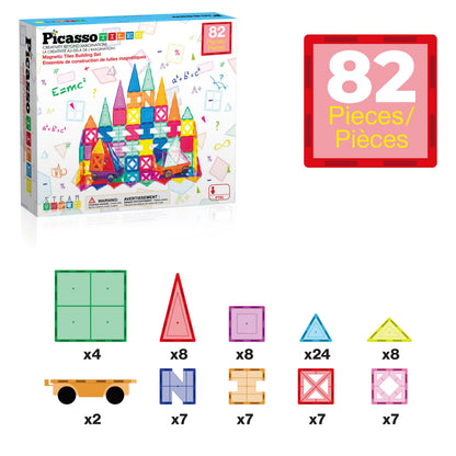 PicassoTiles® PT82 Creativity Set Magnet Building Tiles Clear Color Magnetic 3D Building Block - Creativity Beyond Imagination! Educational, Inspirational, Conventional, Recreational