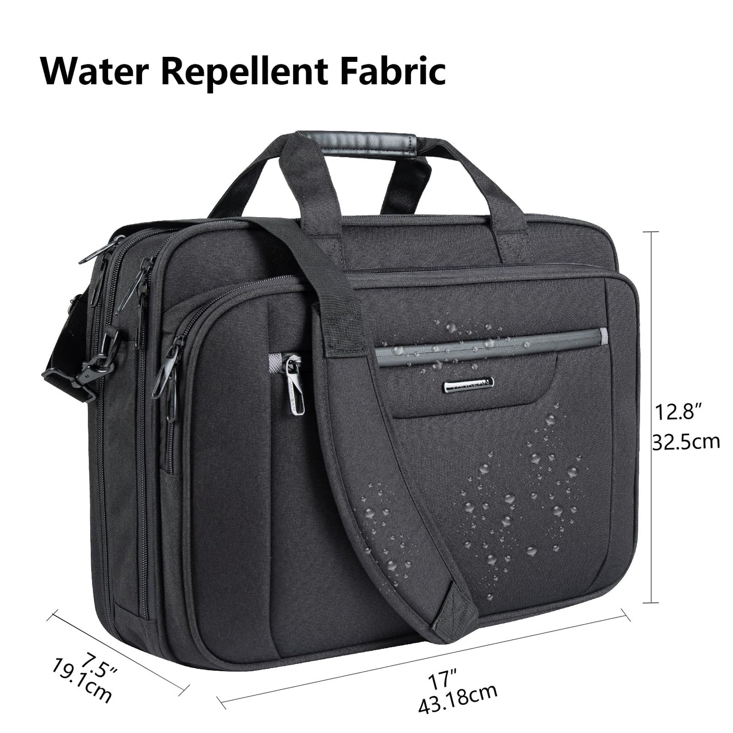 VANKEAN Laptop Briefcase Premium Laptop Case Fits Up to 17.3 Inch Business Shoulder Bag Laptop Expandable Water-Repellent Messenger Bag for Men/Women Computer Bag for Travel/Business/Black-Grey