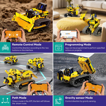 LECPOP 5 in 1 STEM Robot Toy Building Kit, 452 PCS Blocks App & Remote Control Engineering Toys Robotics for Kids Ages 8-12, RC Bulldozer Erector Sets for Boys Girls 6 7 9 10 11 13 14+ Birthday Gifts
