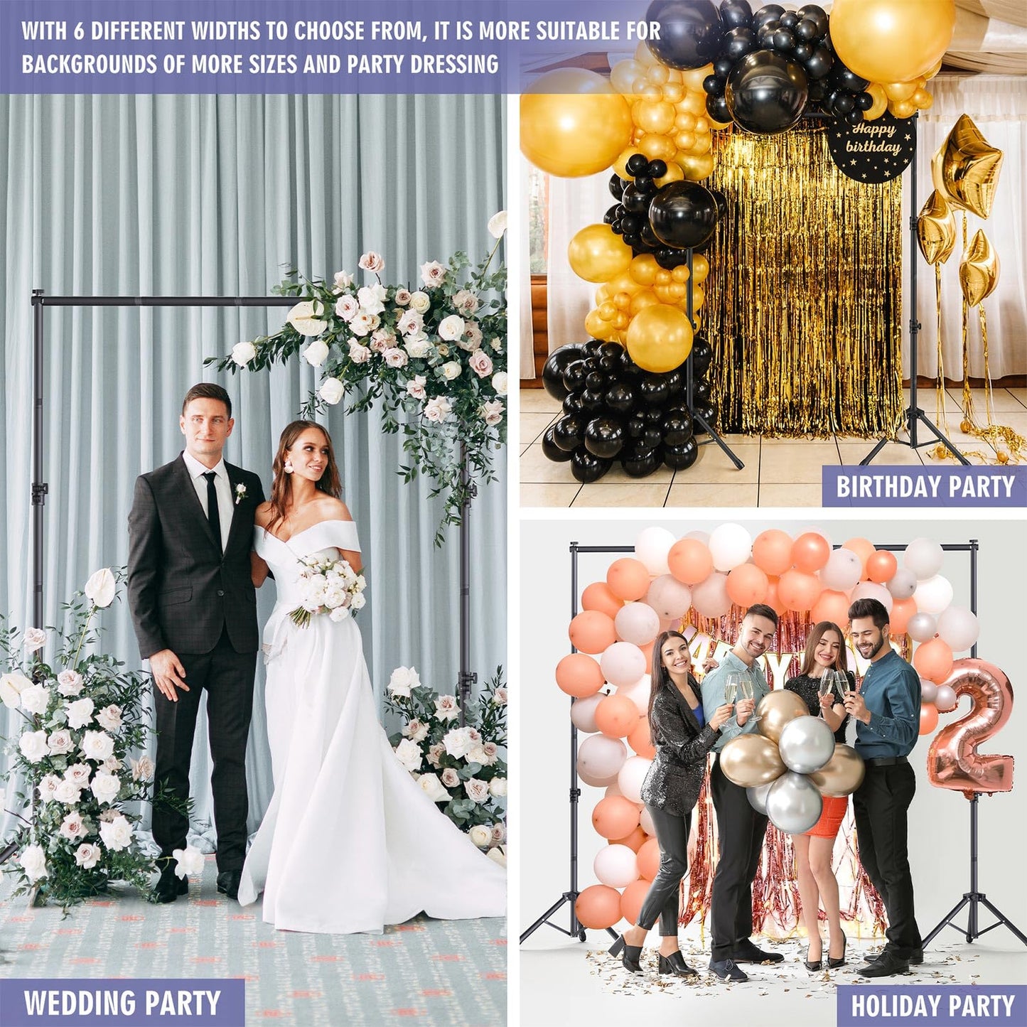 Backdrop Stand Kit - 6 Widths, 10x7.5ft Adjustable Background Stand for Parties & Studio Photography