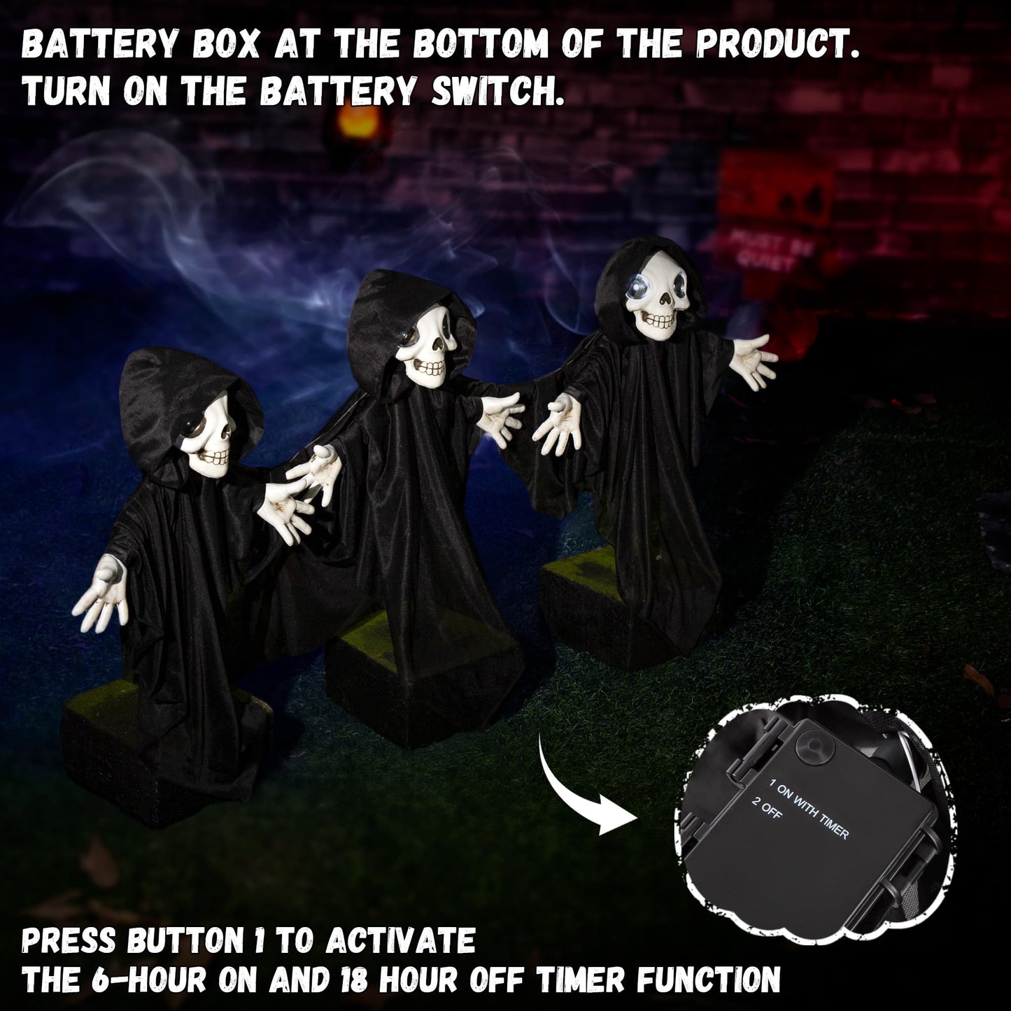 Halloween Outdoor Decoration, Halloween Grim Reaper Pathway Lights with Timer, Landscape LED Path Light Stakes, Sidewalk Glowing Lamp, Walkway Lighting Decorative for Garden, Patio, Yard Lawn, (3pack)