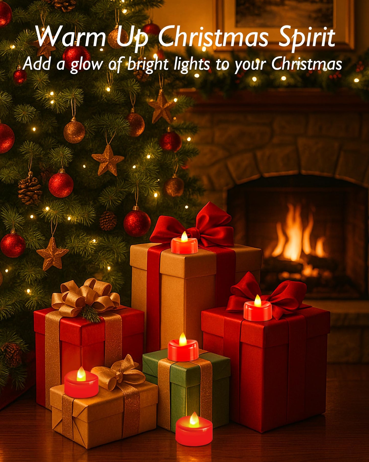 5plots Flameless Candles, 50Pcs Tea Lights Candles Battery Operated, Flameless Tealight Candles, Electric Tea Lights Votive Candles - Red - 1.5" x 1.25"- No Flicker