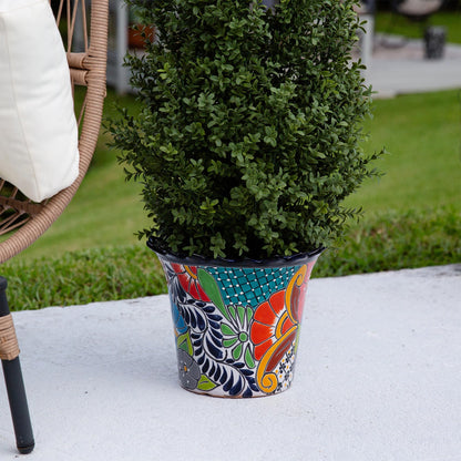 Nearly Natural 10-in x 12-in Handcrafted Mexican Talavera Ceramic Planter – Vibrant Hand-Painted Decorative Art Pot with Drainage Hole