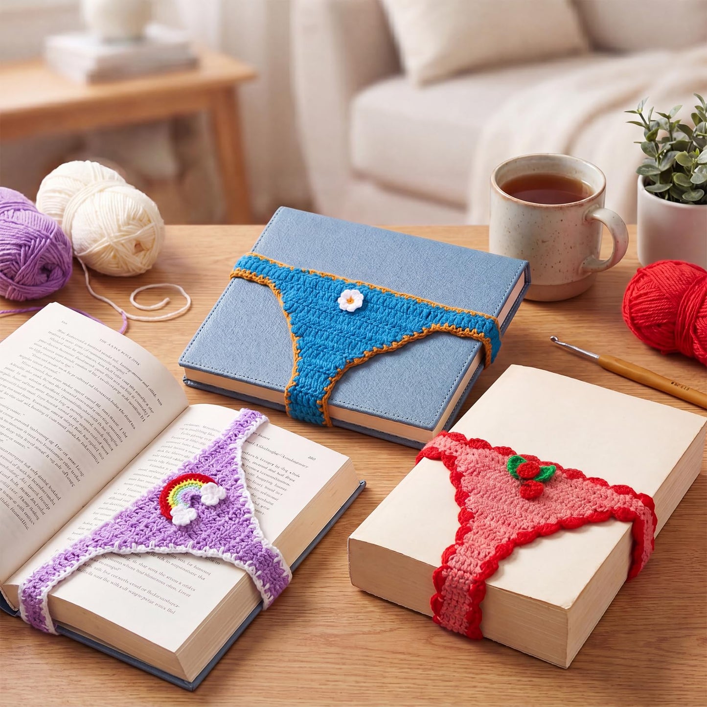Colarr 3 Pack Bikini Crochet Bookmarks for B5 Books Handmade Mini Swimwear Book Page Holders Cute Reading Accessories Gift for Women Book Lovers Students Readers
