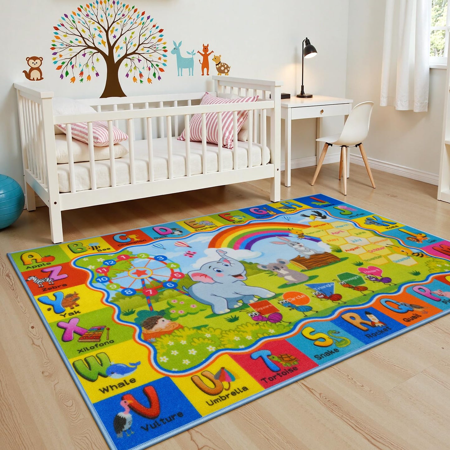 STARUIA ABC Kids Rug for Playroom, Non-Slip Educational Toddler Rug for Learning Alphabet Animals Numbers Months Shapes, Washable Playroom Rugs for Daycare Classroom Nursery Decor (36"X59")
