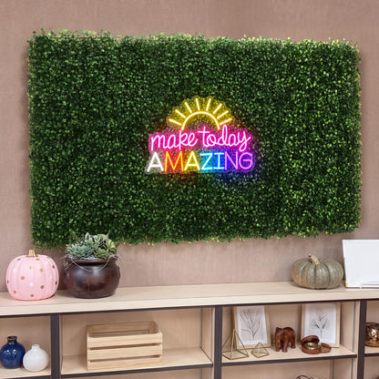 Fumete 13 Pcs Green Reading Corner Classroom Calming Corner Decor 10 x 10" Grass Wall Panels with Make Today Amazing Neon Sign Classroom Greenery Wall Decoration for Home School Party Supplies