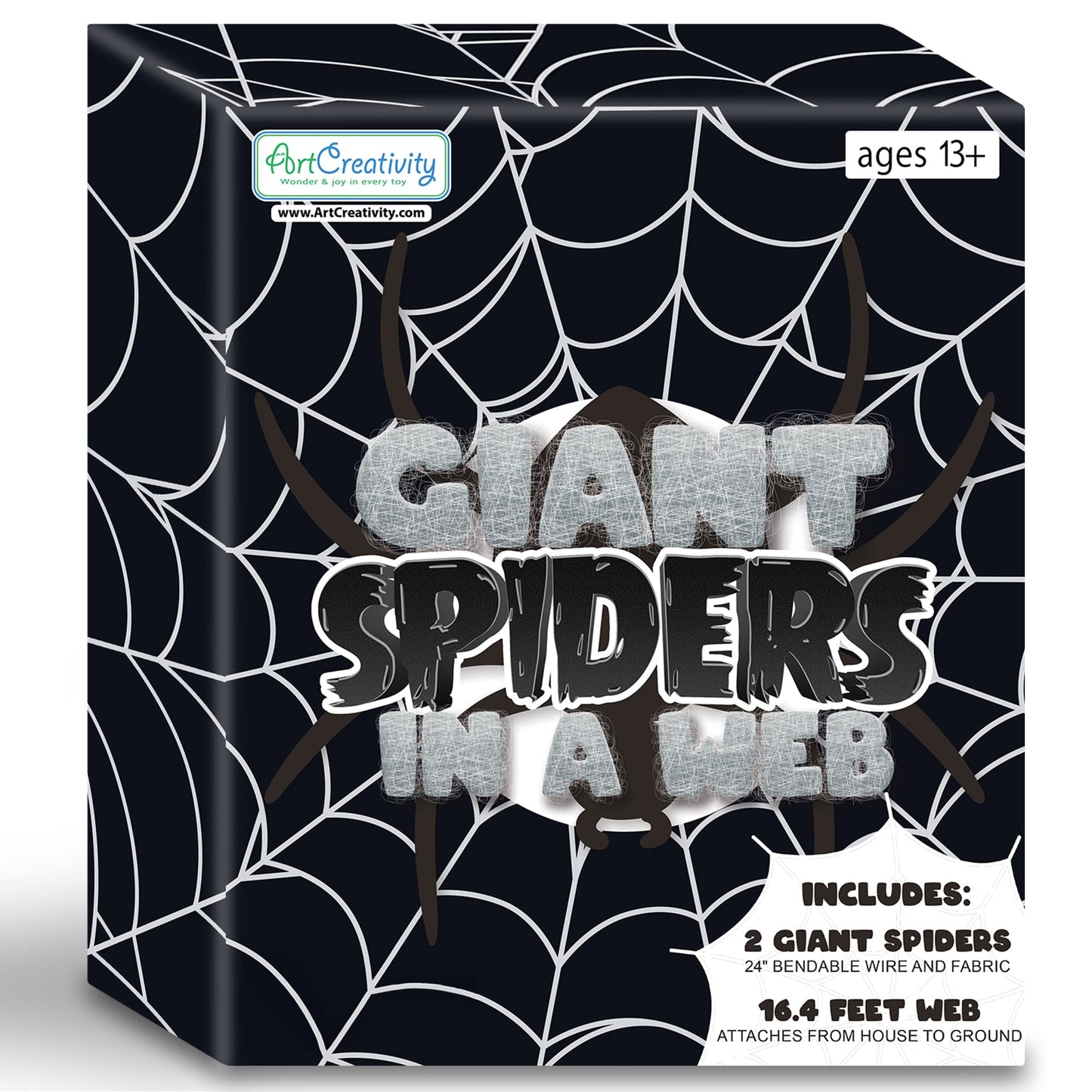 ArtCreativity Giant Spider Halloween Decorations, Includes Two 24" Spiders and a 16.4' Spider Web, Outdoor Spider Web Decoration with 2 Giant Spiders, Outdoor Halloween Decorations for Haunted House