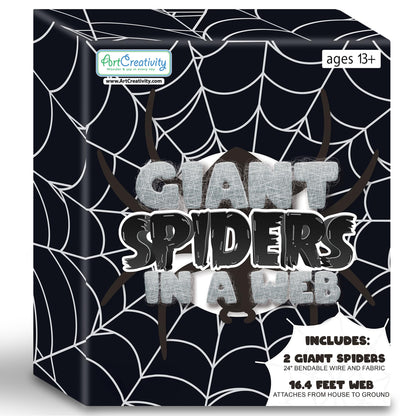 ArtCreativity Giant Spider Halloween Decorations, Includes Two 24" Spiders and a 16.4' Spider Web, Outdoor Spider Web Decoration with 2 Giant Spiders, Outdoor Halloween Decorations for Haunted House