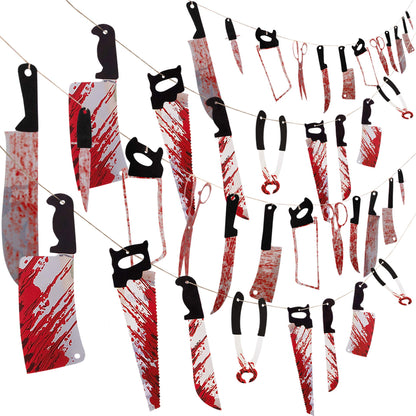4PCS Halloween Bloody Banner Decorations: Horror Party Garland, Scary Props for Creepy Movie Theme Birthday Carnival Spooky Supplies