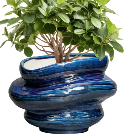 Teagas Ceramic Pots for Plants - 10.6 Inch Ceramic Planter with Drainage Hole, Decorative Planters for Indoor Outdoor, Unique Flower Pots, Garden Office House Decor, Birthday Housewarming Gifts, Blue