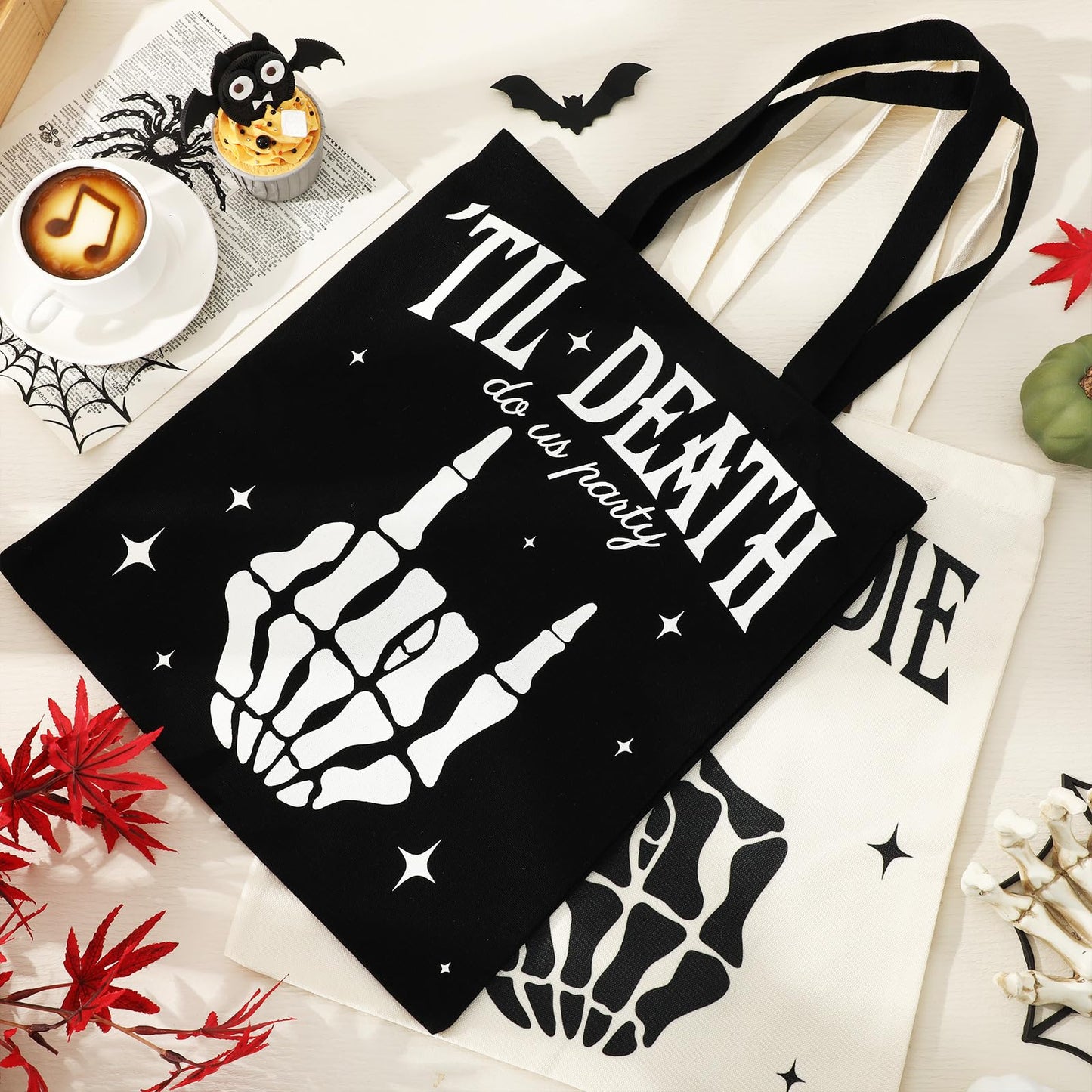 JarThenaAMCS 8Pcs Bride or Die Bachelorette Party Bag Reusable Bridesmaid Canvas Bags Black White Till Death Do Us Party Shoulder Tote Bags for Halloween Bridal Shower Wedding