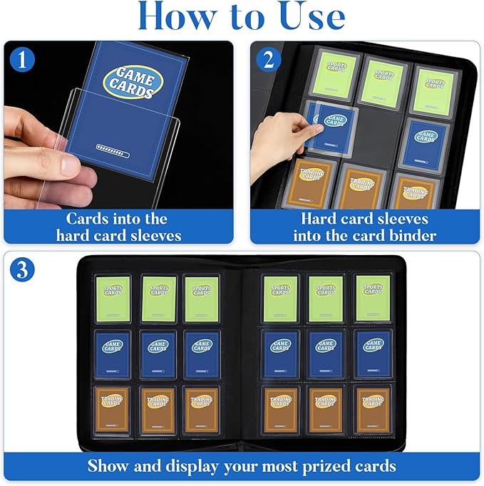 Fabmaker Top Load Binder Holds 360 Cards, Portable Card Binder with Retractable Handle, Side Loading Trading Card Storage for 3" x 4" Hard Card Sleeves, Collectible Case for Games, Sports Cards, Black